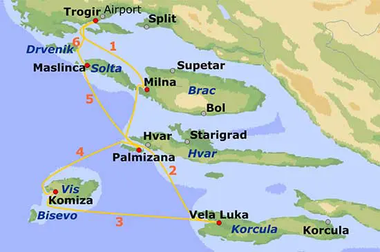 Kartenskizze - Segeltörn ab Trogir in Kroatien
