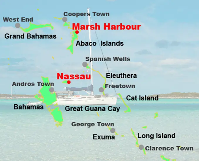 Segelrevier Bahamas - Übersichtskarte