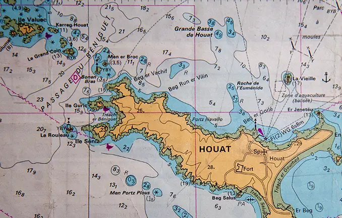 Ausschnitt aus einer französischen Seekarte der Südbretagne